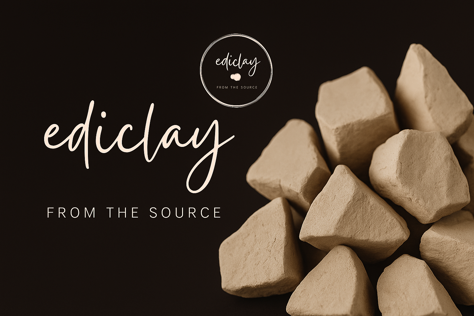 Ediclay branding with edible clay blocks on a dark background